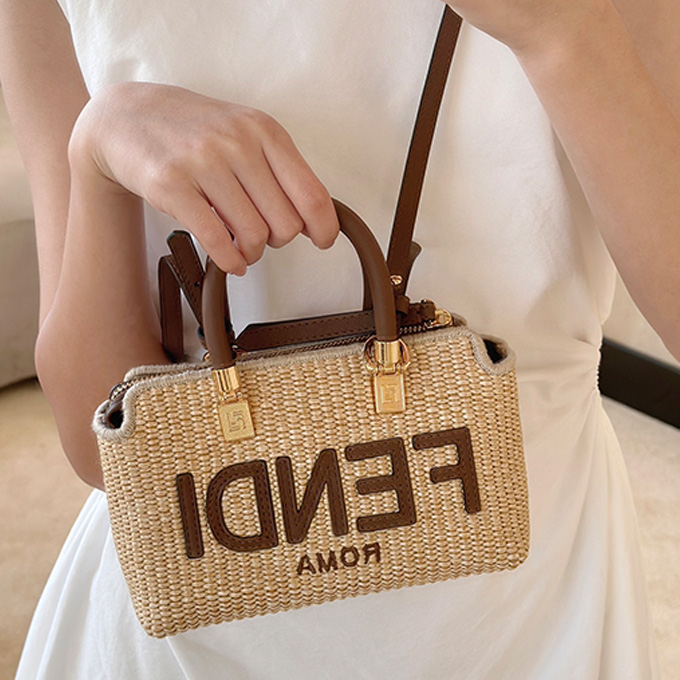 fendi by the way mini boston raffia handbag